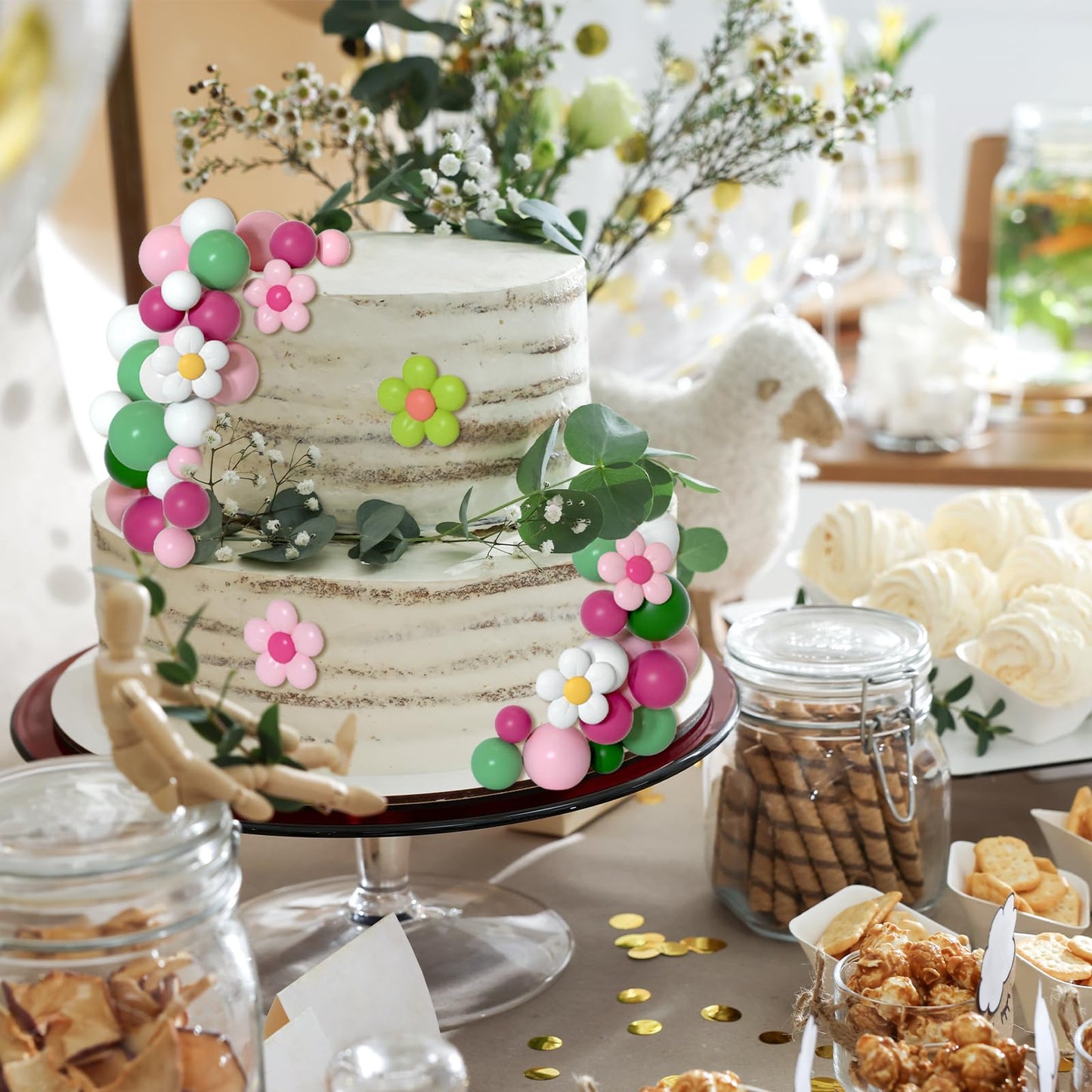 Bouiexye 61 Pcs Boho Cake Topper Balls Decorations Mini Balloon Cake Topper Retro Hippie Daisy Flower Acrylic Cake Topper For Bi