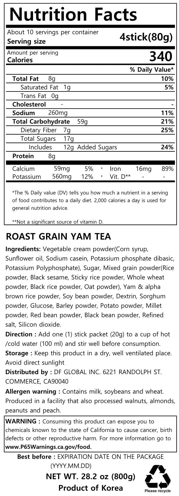 Damtuh Korean 15 Multi Mixed Grain Powder Meal Replacement Shake, 20g x 40 Sticks, Breakfast Option