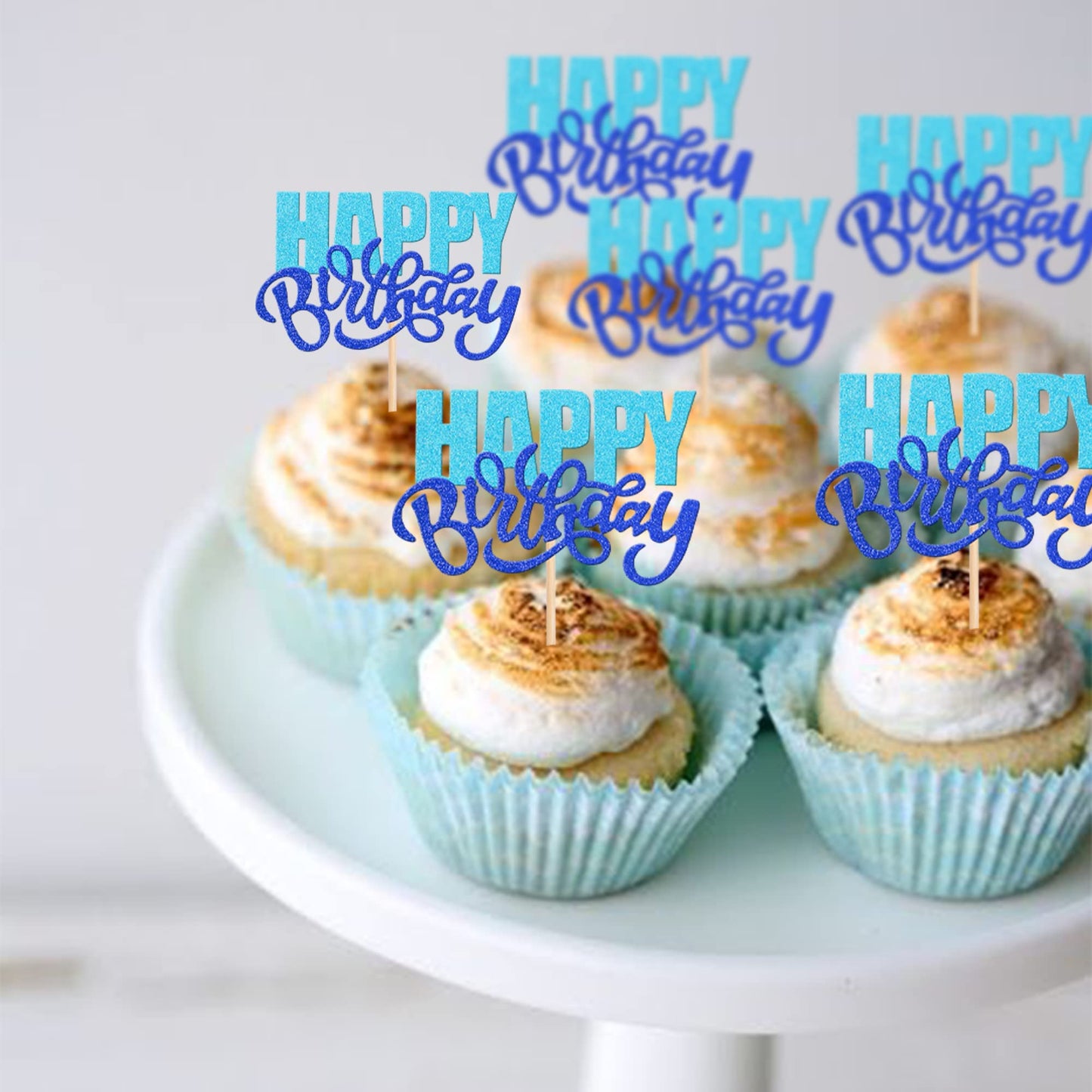 24 Pcs Happy Birthday Cupcake Toppers Glitter Double Layer Birthday Cupcake Picks For Celebrating Baby Shower Theme Kids Boys Gi