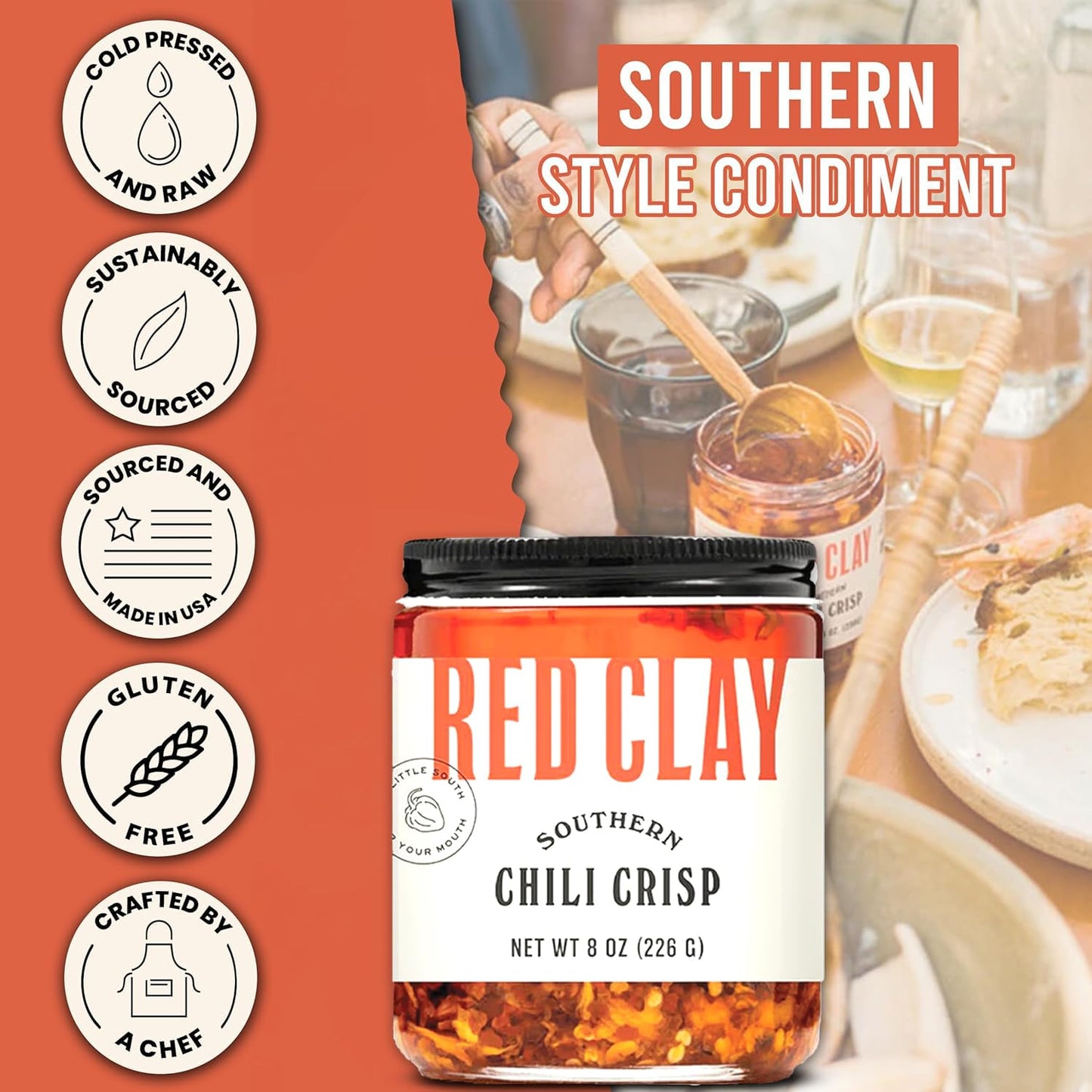 Red Clay Chili Crisp - Crunchy Garlic Chili Oil | Spicy Chili Crisp | Gluten Free Chili Crisp | 8oz Paleo Friendly Crisp | Shall