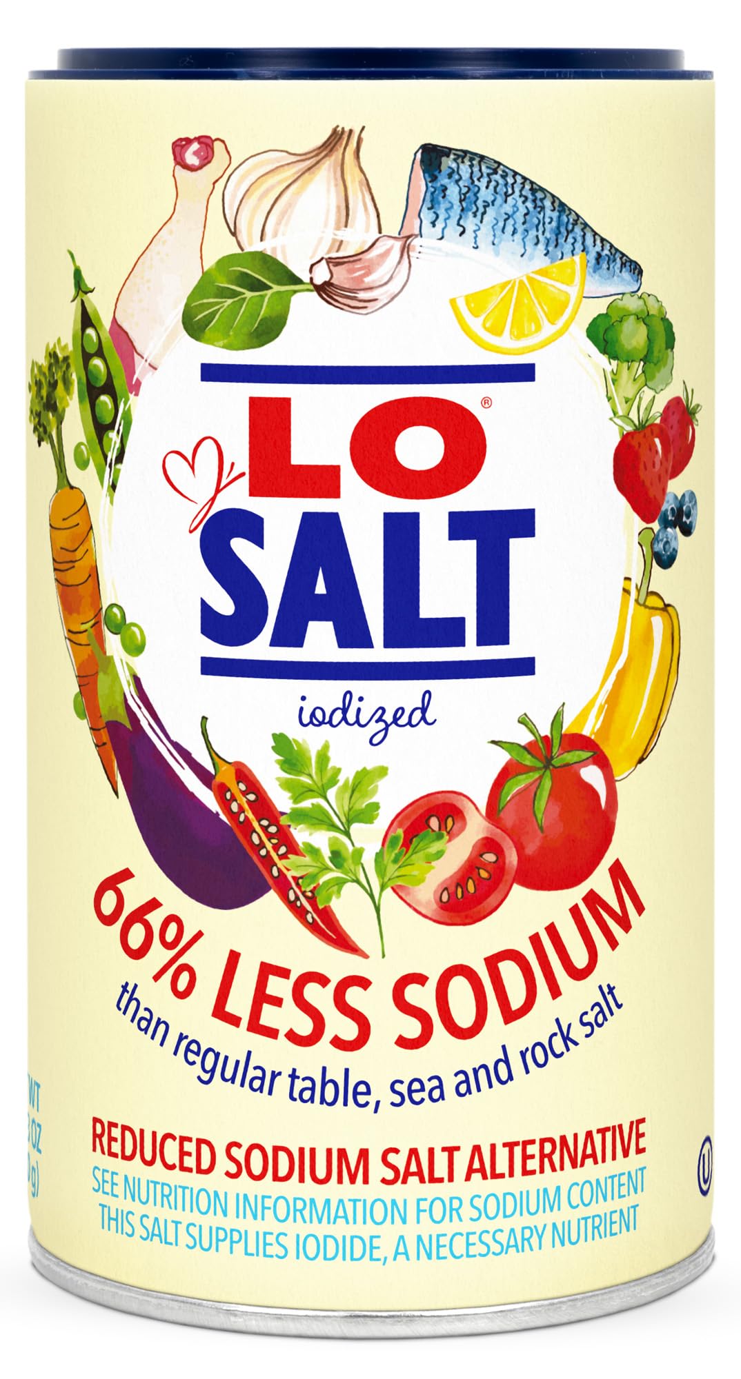 LOSALT - Reduced Sodium Salt | Iodized | Great Tasting Salt Alternative/Substitute with 66% less sodium | 12.3oz/350g tub (pack 
