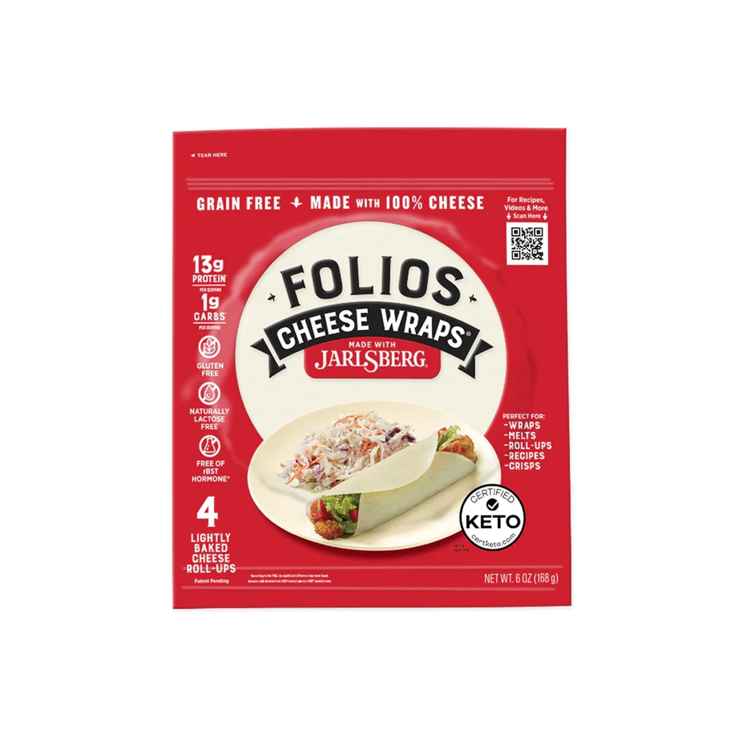 Folios 100% All Natural Cheese Wraps | Parmesan, Cheddar and Jarlsberg Flavor | Gluten Free, Grain Free and Naturally Lactose Fr