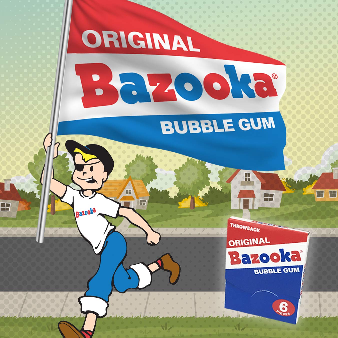 Bazooka Bubble Gum 6 Piece Wallet Pack (Pack of 12) Pink Chewing Gum in Original Flavor - Fun Old Fashioned Candy for Halloween