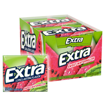 Extra Gum Sweet Watermelon Sugarfree Chewing Gum, 15 Pieces (Pack Of 10)