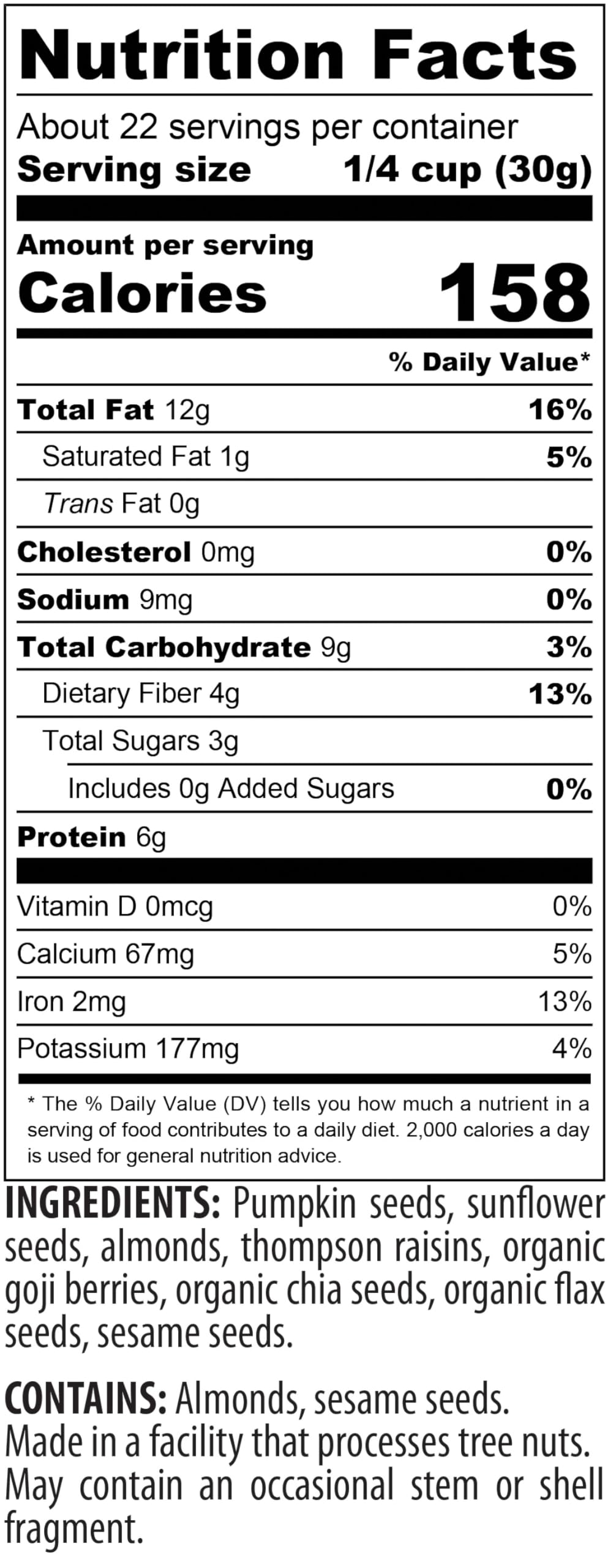 BetterFoods Raw Superfoods Crunch Mix | enhanced Pumpkin  Sunflower  Flax  Chia  Sesame Seeds  Almonds  Goji Berries & Raisins Blend | 6g Protein  Vegan  Non-GMO  No Gluten/Salt/Soy | 24oz  Pack of 6