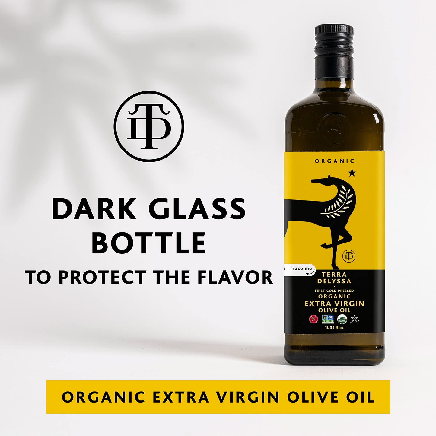 Terra Delyssa First Cold Pressed Organic Extra Virgin Olive Oil, Single Sourced, 1 L (34 Fl. Oz) Dark Glass Bottle - 1 Pack, Non