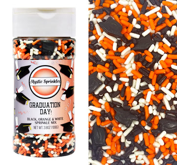 Mystic Sprinkles Graduation Day Sprinkles Mixes (Graduation Day! Black, Orange & White Sprinkle Mix 3.8oz)