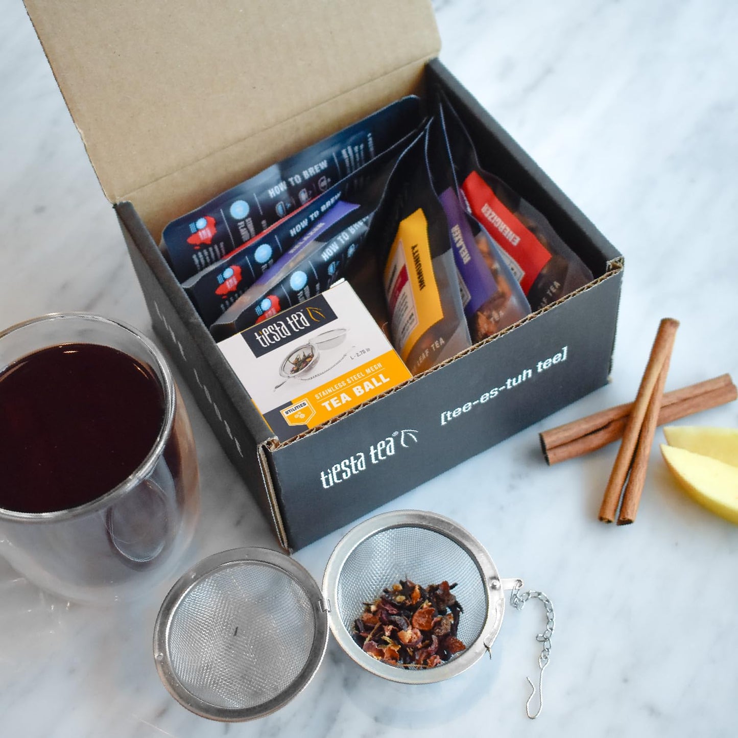 Tiesta Tea - Love & Warmth Loose Leaf Tea Gift Set, Loose Leaf, 6-Flavor Enhanced Variety Pack With Ball Strainer For Steeping, Brewing, And Enjoying, Valentines Day Assortment To Make Hot Or Iced