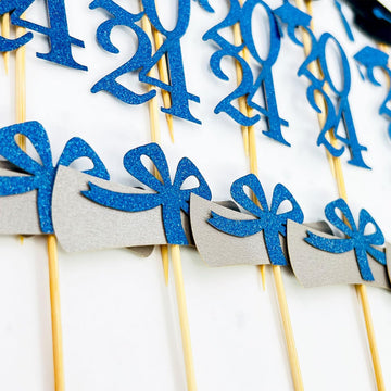 2024 Glittery Graduation Cupcake Toppers (48 Pieces) Class Of 2024 Graduation Cap Diploma Cupcake Toppers For Graduation Party,
