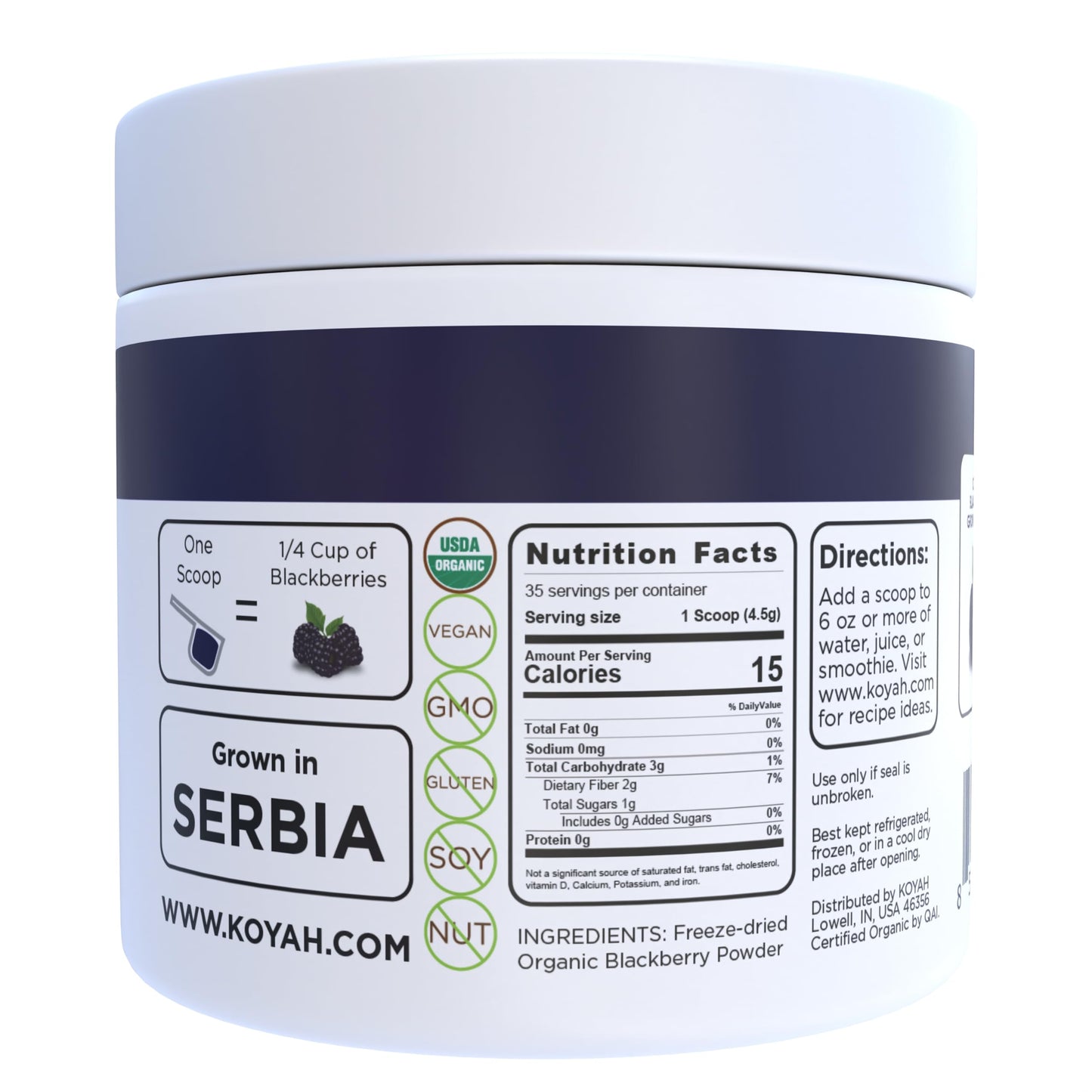 Koyah - Organic Blackberry Powder: 35 Servings (1 Scoop = 1/4 Cup Fresh): Freeze-Dried, Whole-Berry Powder, Raw