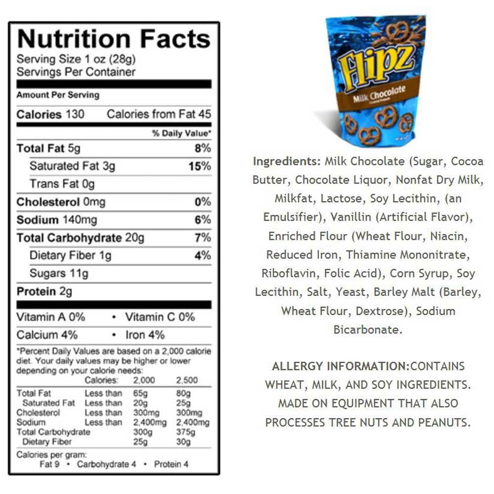 Flipz Milk Chocolate Covered Pretzels, 7.5 Ounce Stand Up Pouch -- 8 per case.