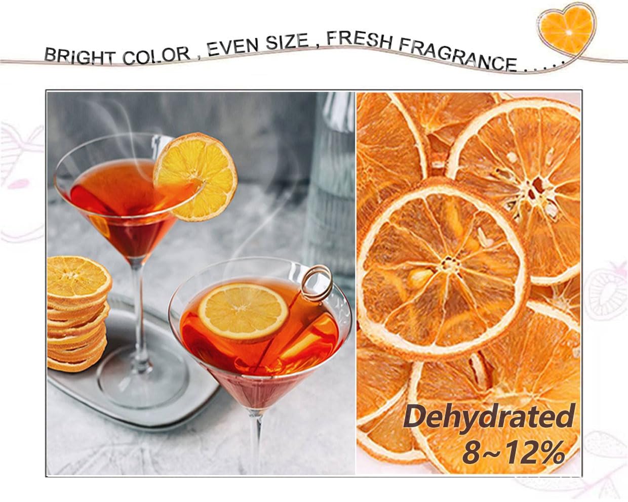 Duwen Dehydrated Orange Slices, Sugar Free, 10.58oz / 300g, Natural Fruit for Cocktails and Crafts
