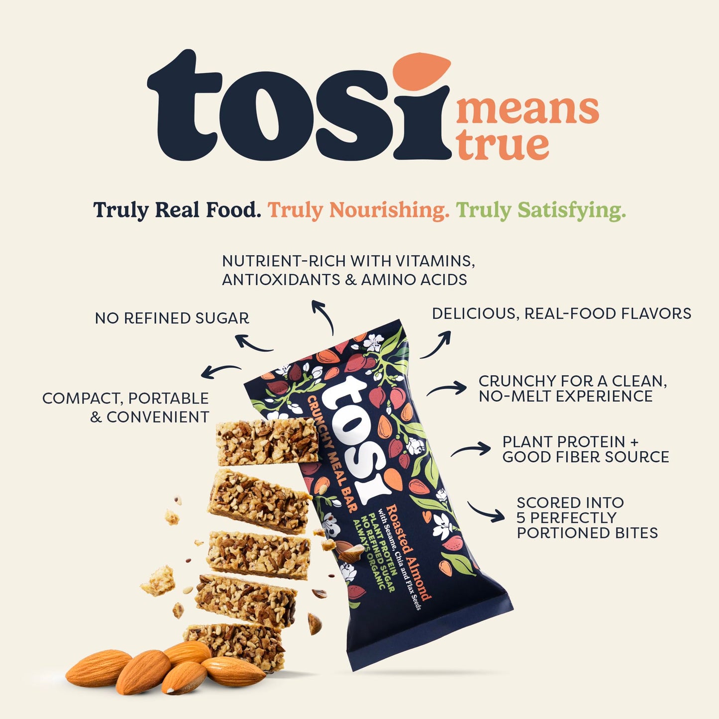 Tosi Variety Pack Protein Bars, Plant Based with Nuts, Gluten-Free Crunchy Snacks, Vegan, Organic, Flax & Chia Seeds, Soy-Free,