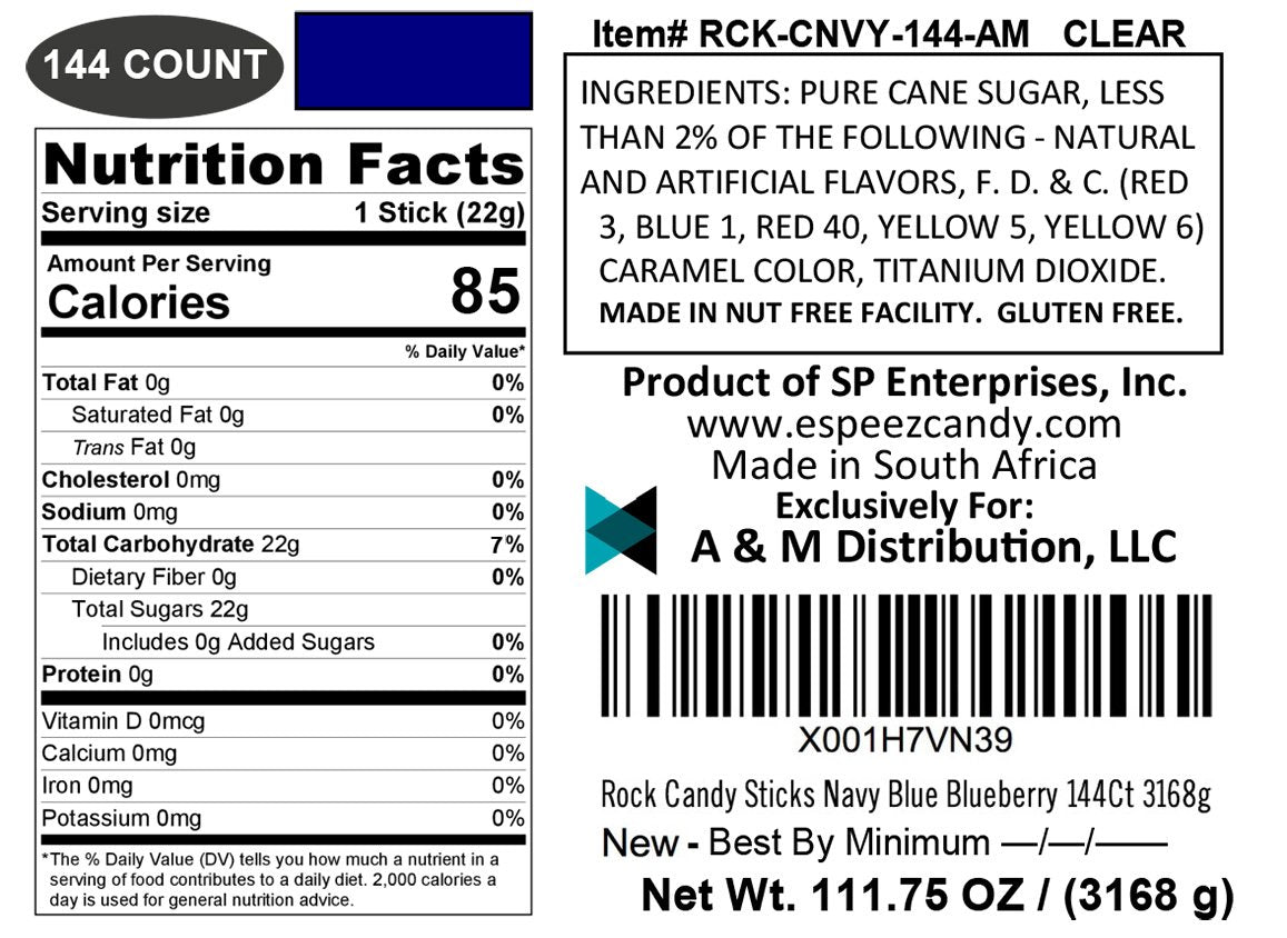 Espeez Rock Candy Sticks - 144 Count Blueberry Lollipops - Individually Wrapped Navy Blue for Candy Buffets, Parties, Weddings, Baby Showers