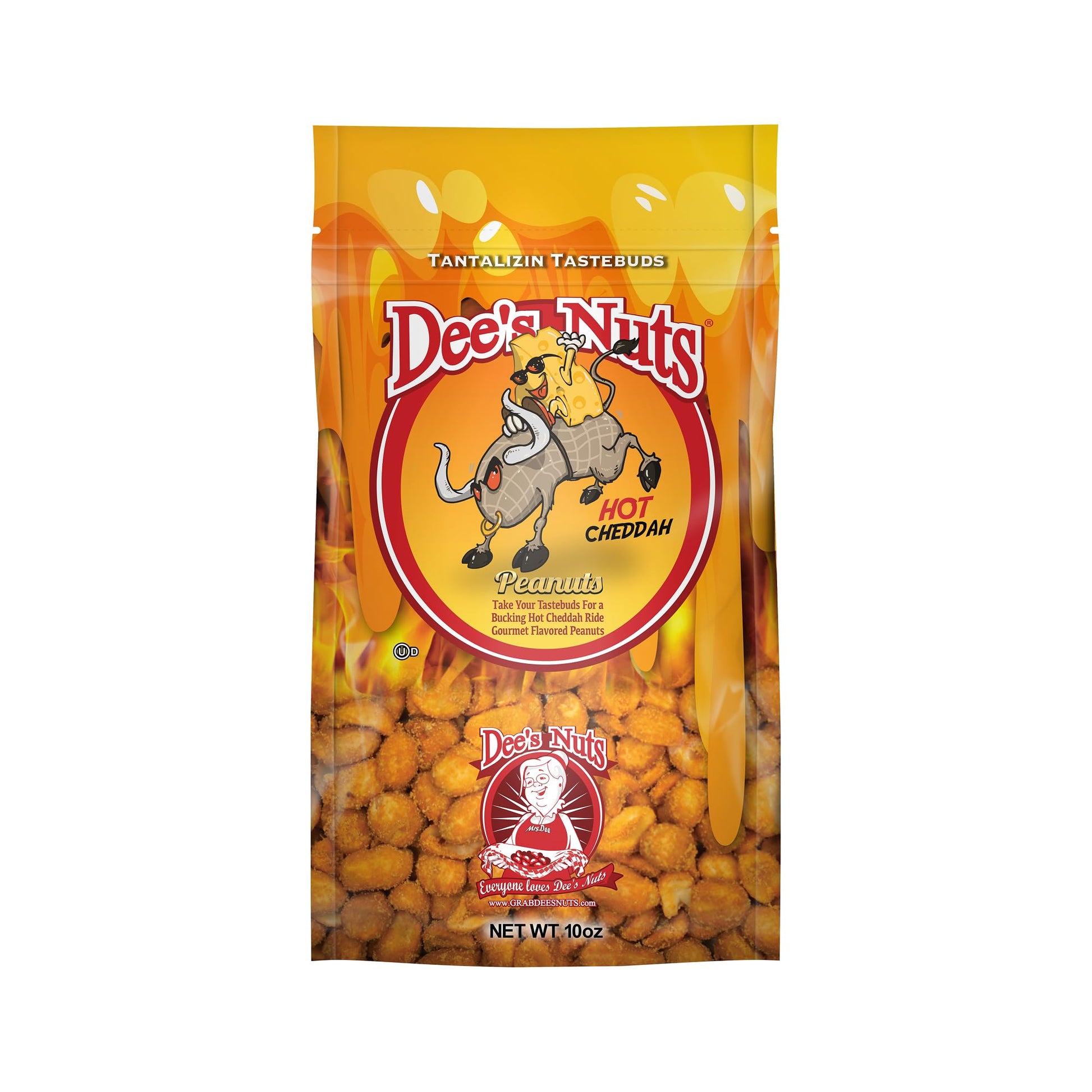 Dees Nuts Gourmet Hot Cheddah Peanuts - Hot Cheesy  High-Protein  Low Carbs  No Added Sugar  Simple Ingredients  Hot Cheddah Cheese Flavored Peanuts(10 Oz Resealable Bag)