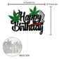 ZFMY Wong Happy Birthday Cake Topper - Black Glitter   Leaf Decoration - 14.5cm/5.7in x 10.7cm/4.2in