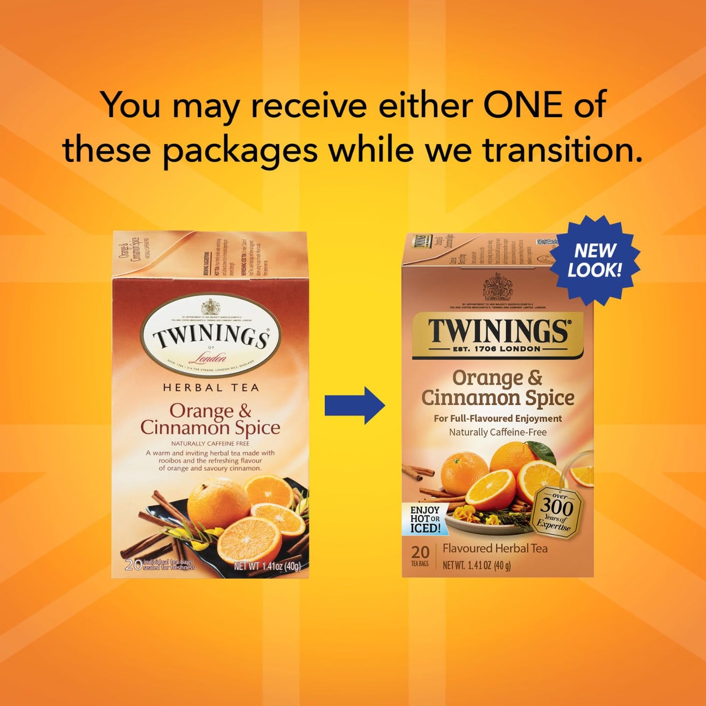 Twinings Herbal Tea Bags - Orange & Cinnamon Spice, Naturally Caffeine-Free, 20 Count, Individually Wrapped