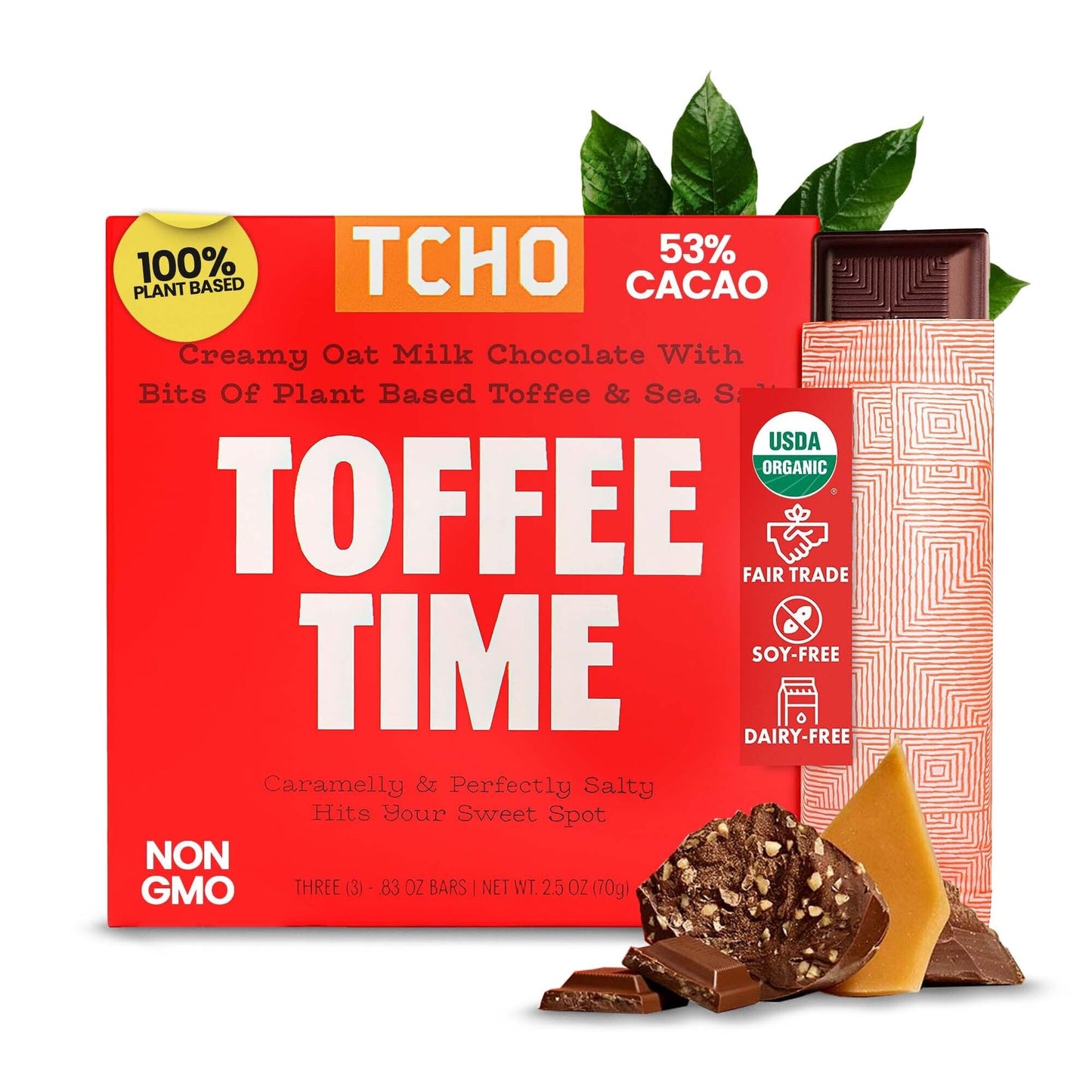 TCHO Oat Milk Chocolate Bars, 53% Cocoa, Vegan, Organic, Fair Trade, 2.5oz (Pack of 5)
