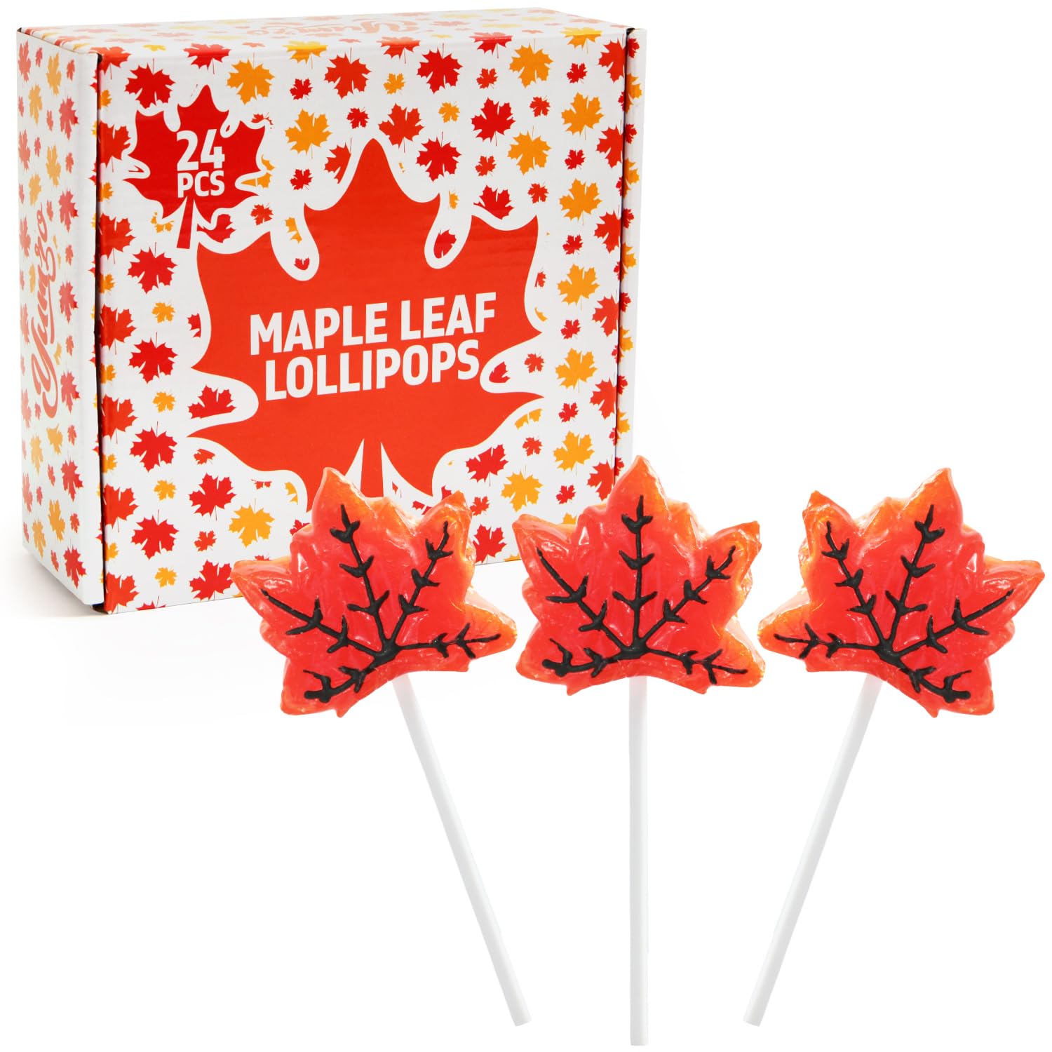Maple Leaf Lollipops  24 Pieces of Fall Candy Individually Wrapped  Perfect Fall Candy Favors for the Holidays  Autumn Parties  Cozy Fall Gatherings and Fall Celebrations