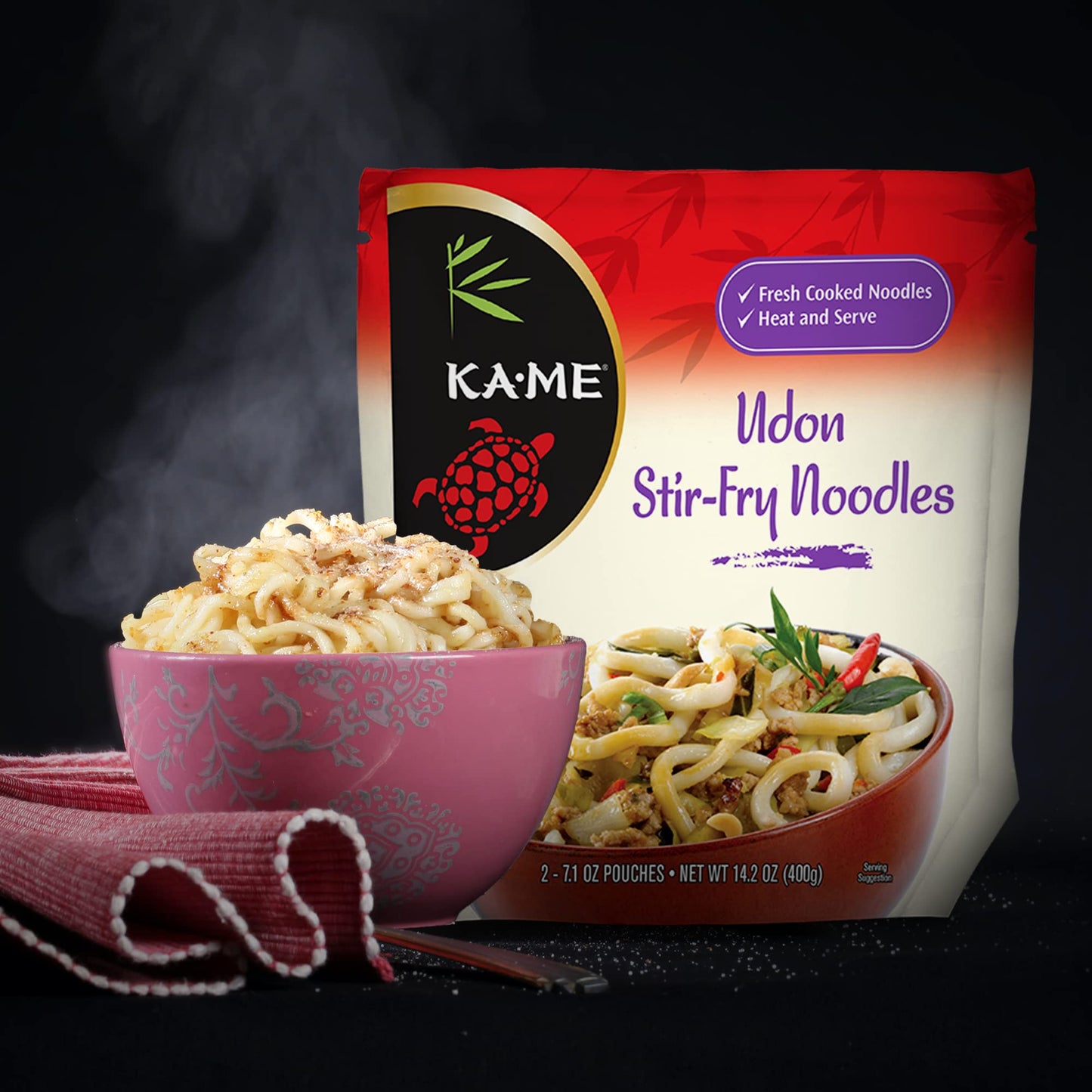 Ka-Me Udon Noodles - Fresh Cooked Stir Fry Noodles 14.2 Oz (Pack Of 6), No Preservatives/Msg, Instant & Microwaveable, Perfect For Traditional Hot & Cold Dishes, Quick Soup Or Stir-Fry & More