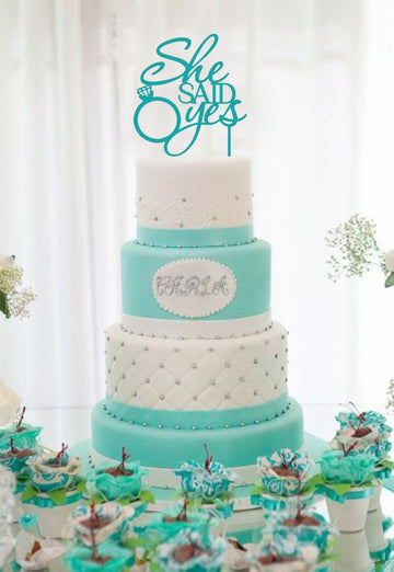 [Usa-Sales] She Said Yes Cake Topper, Teal, Bridal Shower, Engagement Party Decoration, By Usa-Sales Seller