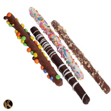 Kremery Creamy Chocolate Cravings - Fathers Day, Chocolate Covered Pretzel Rods Gift Basket, In Clear Tube (8 Pretzels, Assorted