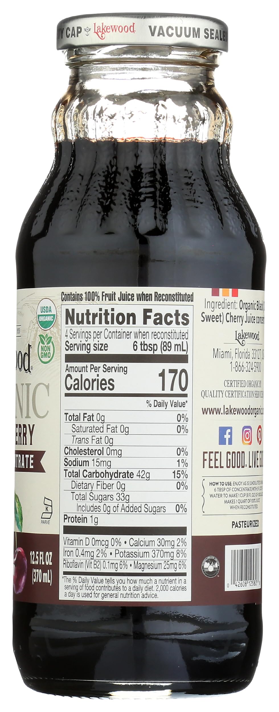 LAKEWOOD Organic Cherry Concentrate, Black, 12.5 FZ