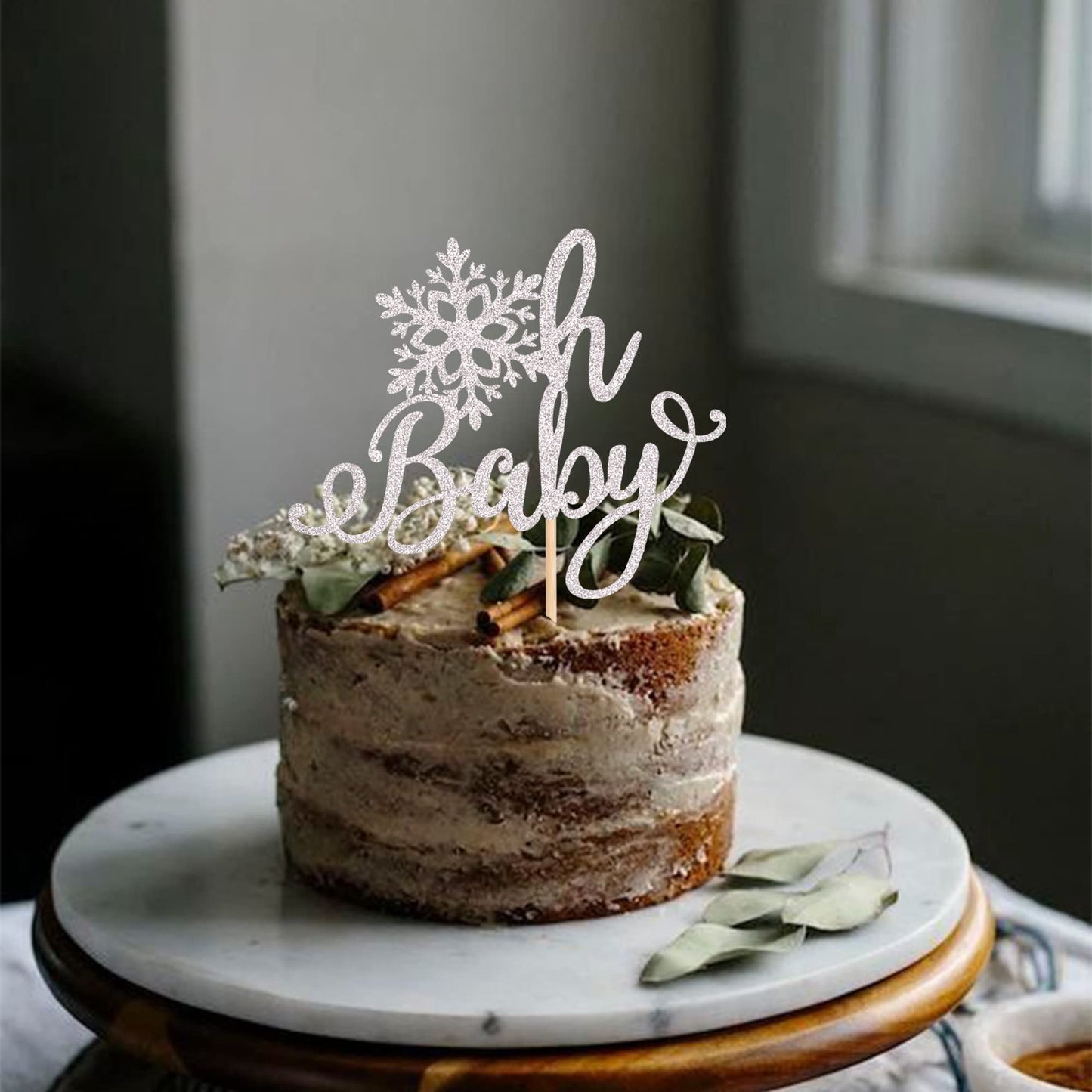 YCTHUNFISH Snowflake Cake Topper - Glitter Decorations for Baby Shower & Birthday Party - Small - Silver