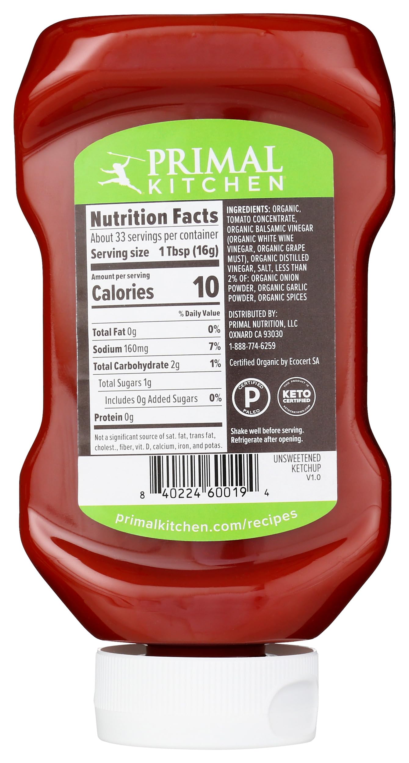 Primal Kitchen Organic Unsweetened Squeeze Ketchup, 18.5 Oz