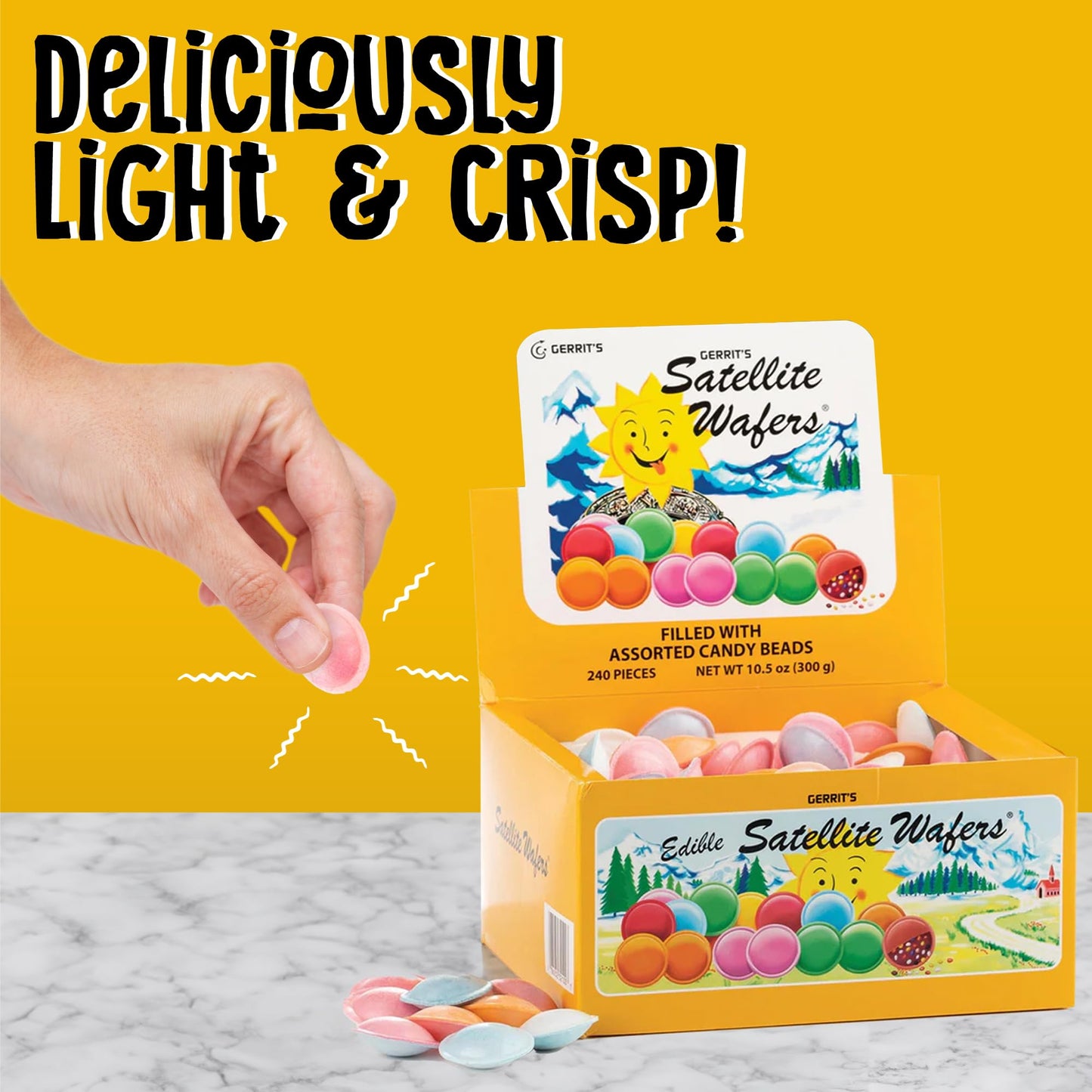 Gerrit's Satellite Wafers Candy - 240 Count Pack - Crispy & Nostalgic Flying Saucer Treats Filled with Assorted Beads