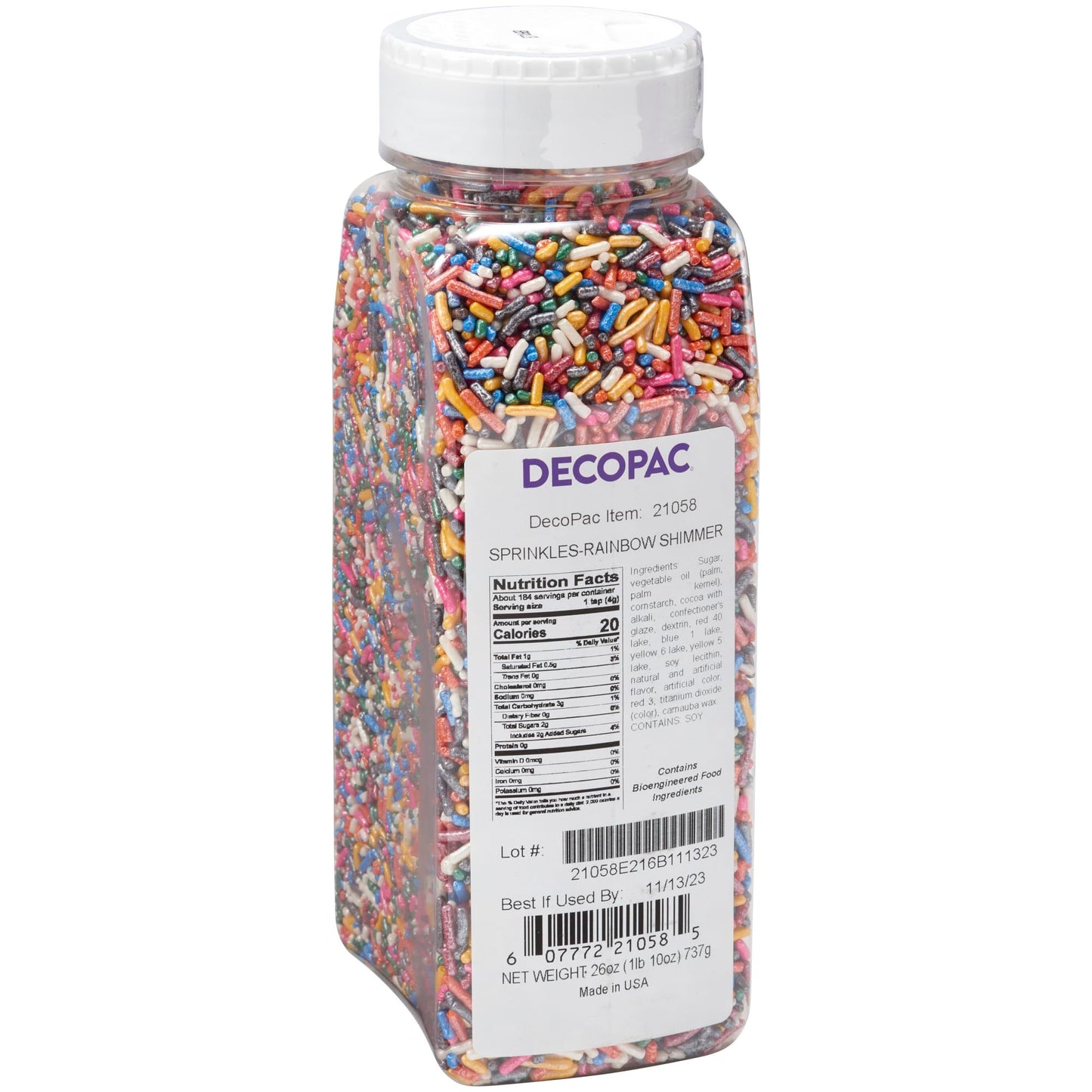 DecoPac Rainbow Shimmer Sprinkles | Extra Large 26oz Pack | Cake Sprinkle Mix, Fancy Sprinkles For Cake Decorating, Handheld Con
