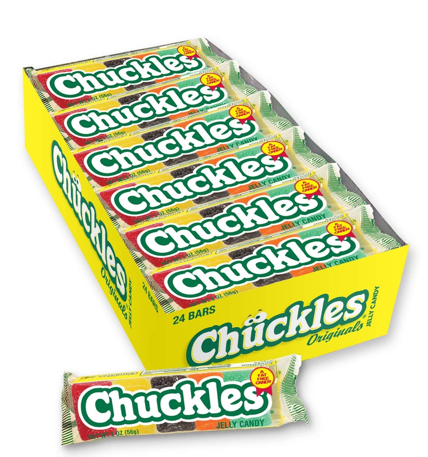 Wonka Chuckles Original, Jelly Sugar-Coated Candies, Fruit Flavored Candy, 2 Ounce Bars (Pack Of 24)