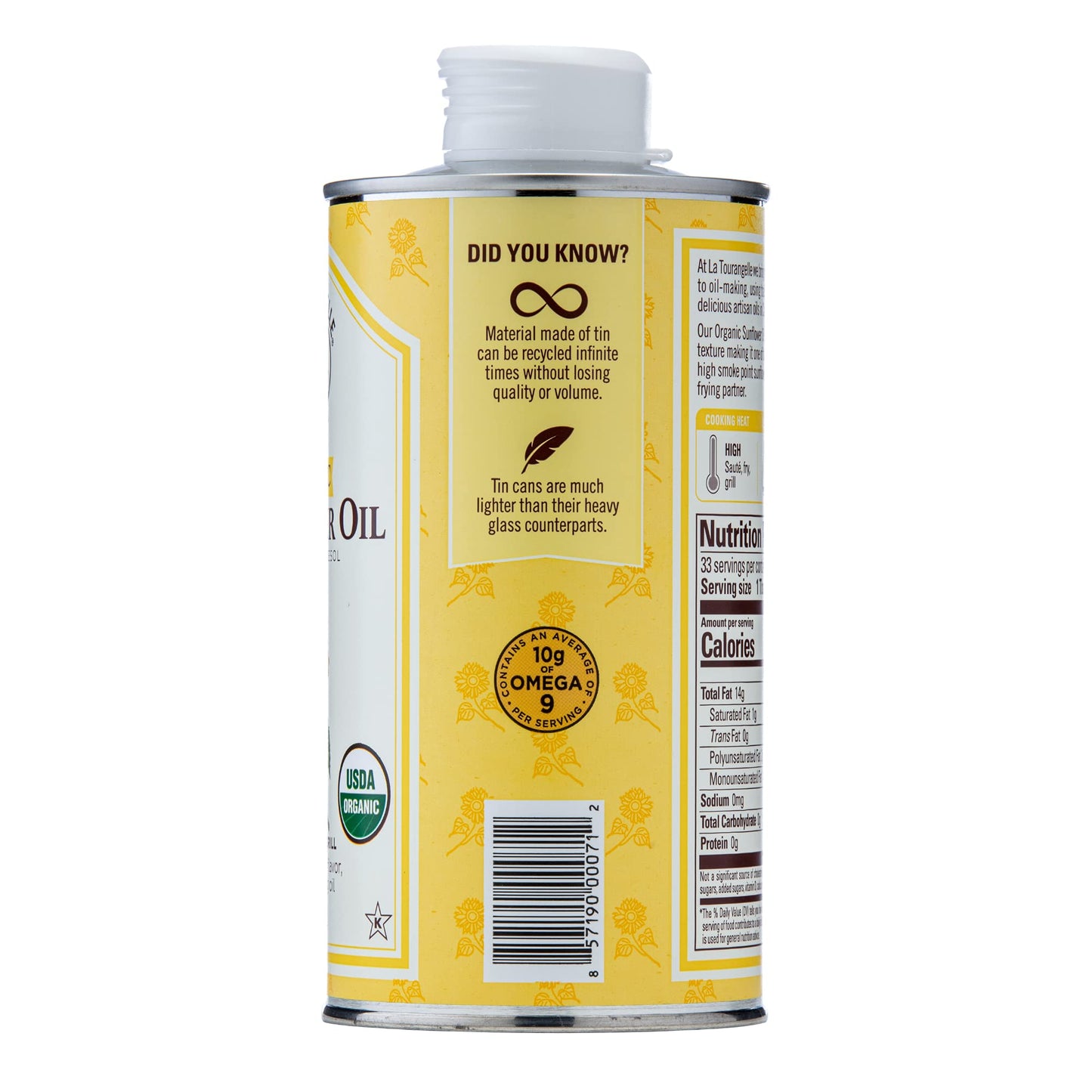 La Tourangelle, Organic High Oleic Sunflower Oil, Neutral Oil For Medium to High Heat Cooking and Skin Care, Non GMO, Pesticide
