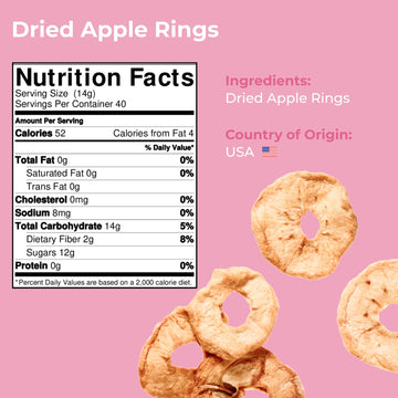 Amrita Dried Apple Rings, No Sugar Added, Vegan, Gluten-Free, 16 oz Resealable Bag