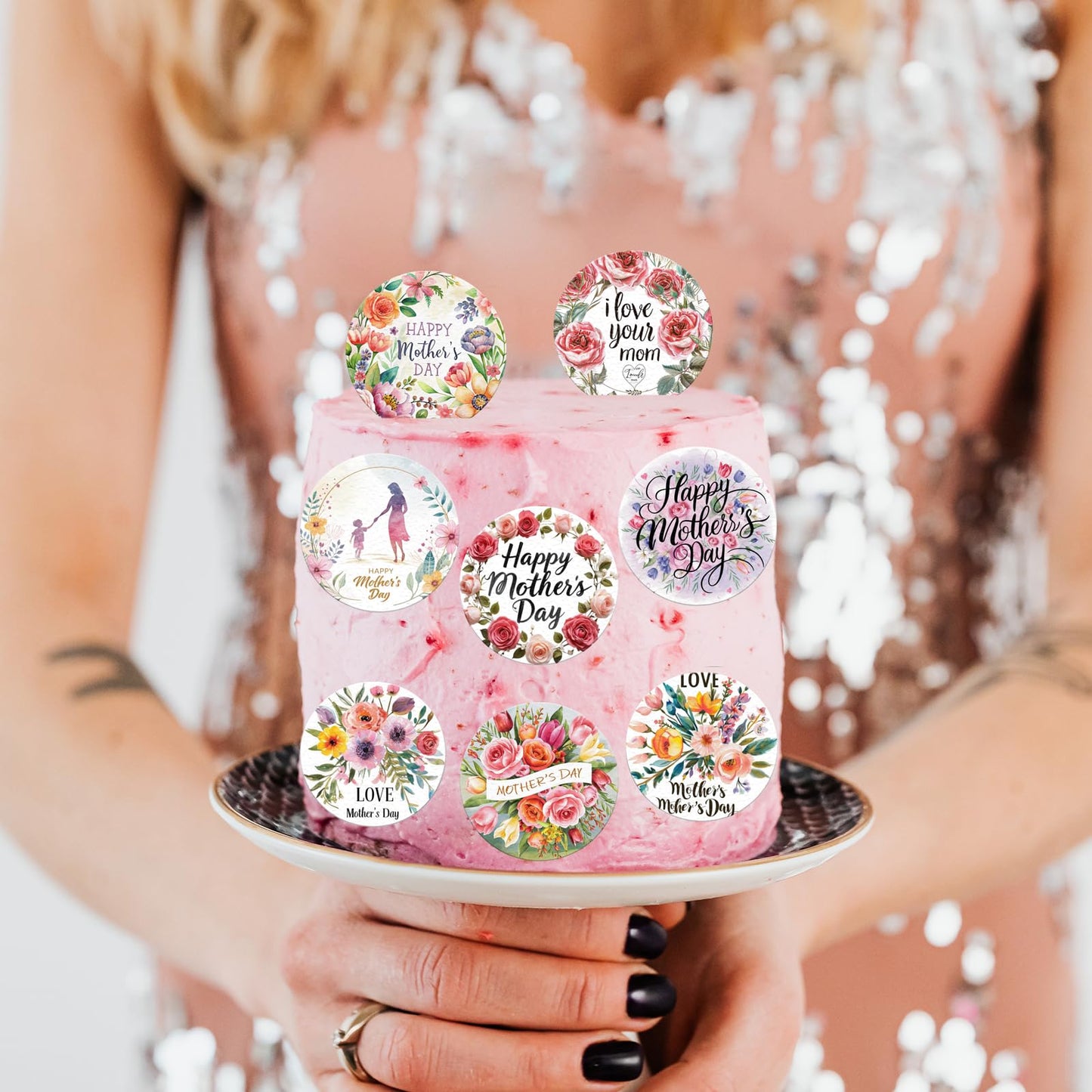 Fyeoxle 36Pcs Edible Floral Happy Mother'S Day Cupcake Toppers Wafer Paper Love Mom Cupcake Picks Edible Flower Mothers Day Cake