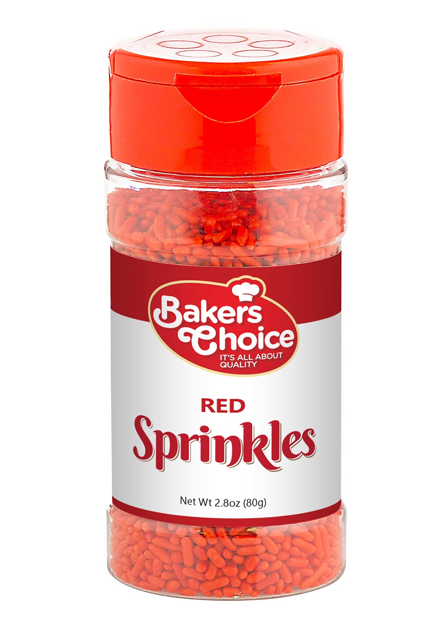 Bakers Choice Red Sprinkles For Baking - Jimmies Sprinkles For Ice Cream Toppings - Dairy Free, Kosher 2.8 Oz.