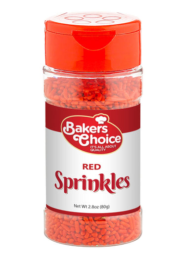 Bakers Choice Red Sprinkles For Baking - Jimmies Sprinkles For Ice Cream Toppings - Dairy Free, Kosher 2.8 Oz.