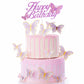 ALISSAR Glitter Purple Happy Birthday Cake Topper Set, Butterfly Cake Topper and 16 Pieces Butterfly Cupcake Toppers for Girls W