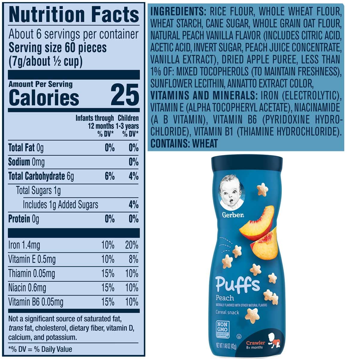 Gerber Puffs, 1 Strawberry Apple, 1 Blueberry, 1 Banana, 1 Vanilla, 1 Peach, 1 Apple Cinnamon, 6 Ct (Variety Pack)