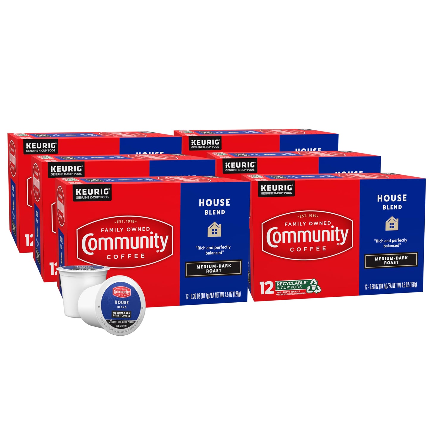 Community Coffee House Blend Coffee Pods, Medium Dark Roast, 72 Count, Compatible with Keurig 2.0, Natural