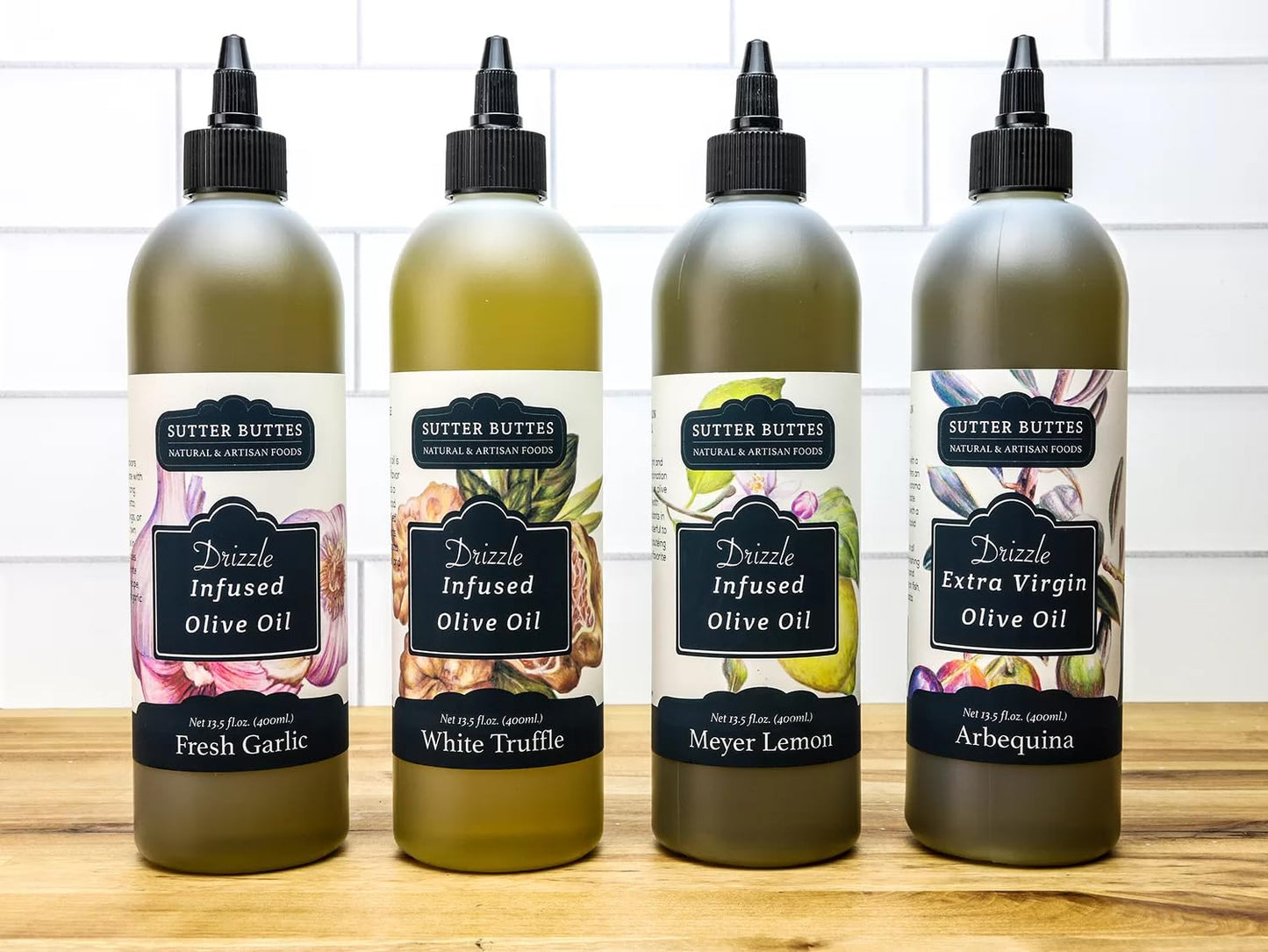 Sutter Buttes Meyer Lemon Infused Extra Virgin Olive Oil Drizzlers In Award-Winning Flavors! - 400 Ml (Meyer Lemon)