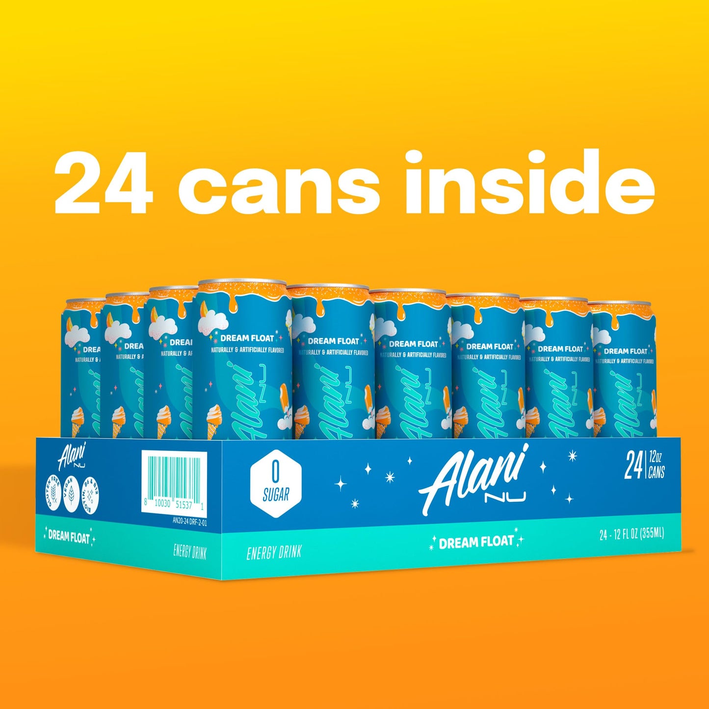 Alani Nu Dream Float Sugar Free  Low Calorie Energy Drinks | 200mg Caffeine | Pre Workout Performance with Antioxidants | Biotin B Vitamins | Zero Sugar | 15 Calories or Less | 12 Fl Oz Cans (24 Pack)