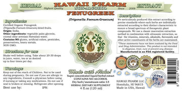 Hawaii Pharm Organic Fenugreek Glycerite Herbal dietary product 4 Fl Oz Glass