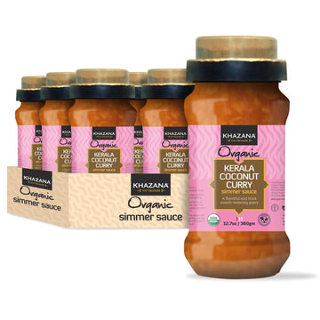 Khazana Organic Kerala Coconut Curry Indian Simmer Sauce - 6 X 12.7Oz Jars | Non-Gmo, Vegan, Gluten Free, Kosher | Authentic Ind