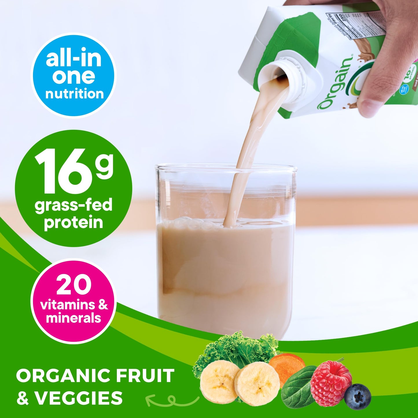 Orgain Organic Nutritional Protein Shake - 16g Grass Fed Whey Protein, 20 Vitamins & Minerals, 11 Fl Oz (Pack of 12), Iced Café Mocha