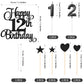 Lecferrarc 12th Birthday Cake Decorations Set, Glitter Happy 12th Birthday Toppers, Black, Paper, Includes Numeral Candles