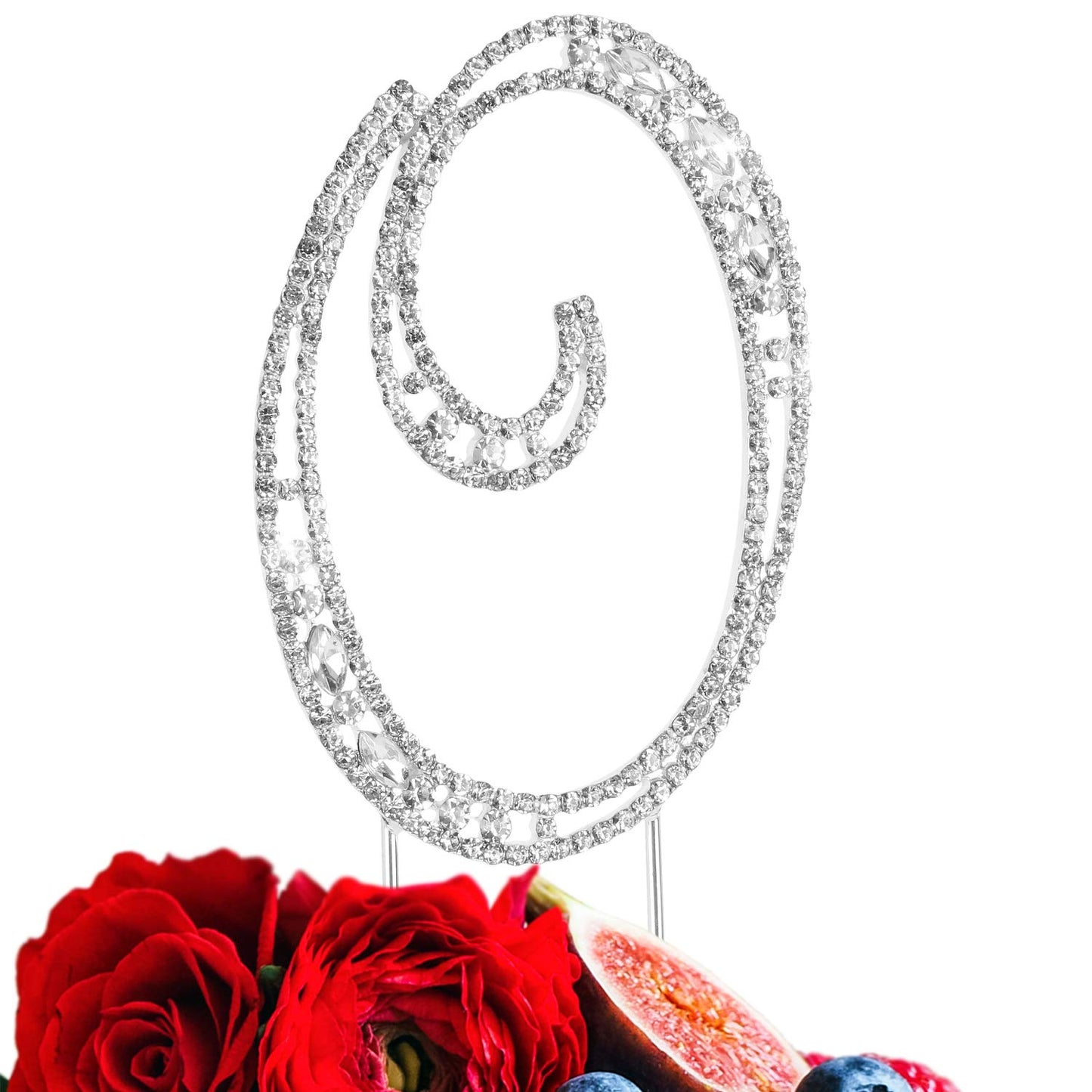 LINGPAR Rhinestone Crystal Letter O Cake Topper for Wedding and Birthday Parties - Silver, Model 01