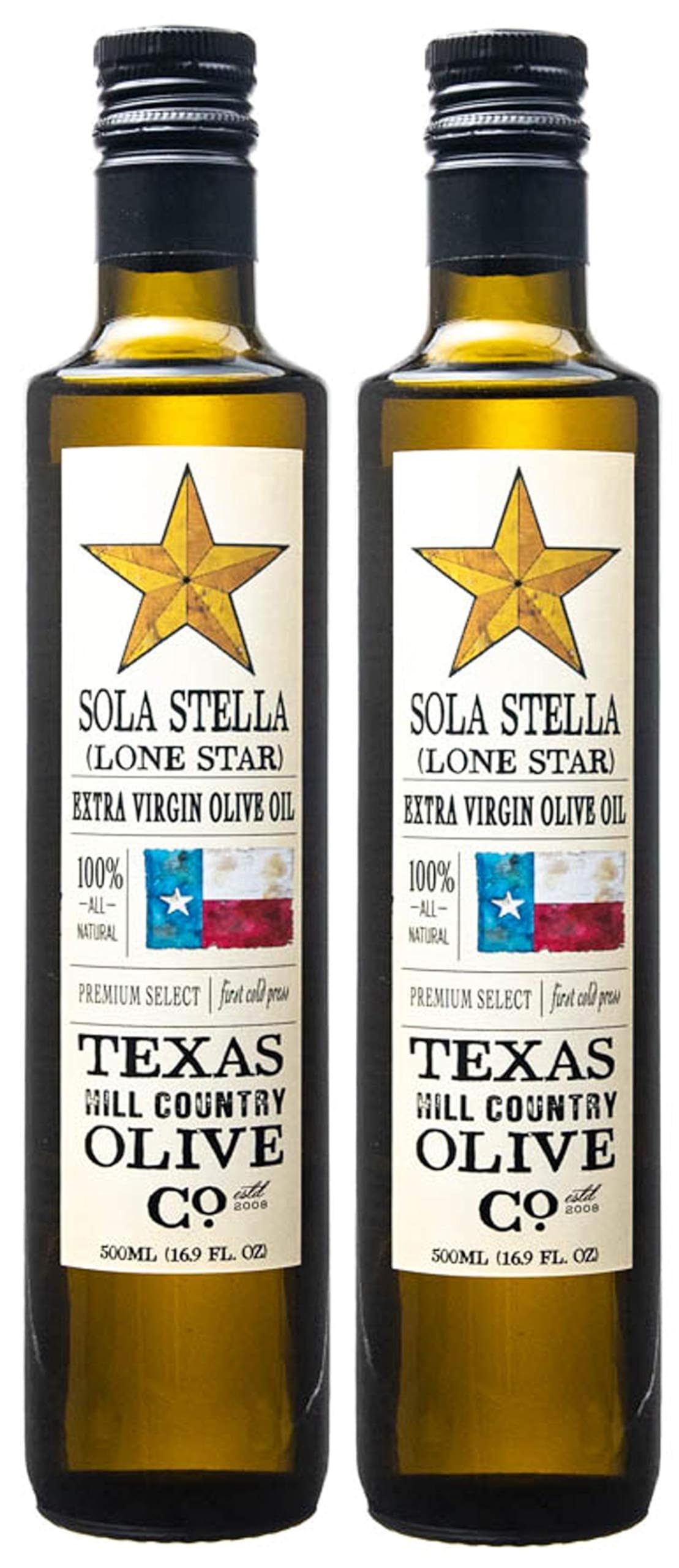 TEXAS HILL COUNTRY OLIVE CO. Extra Virgin Olive Oil - Cold Pressed - 16.9 Fl Oz (Pack of 2) - Gourmet Cooking & Finishing Oil