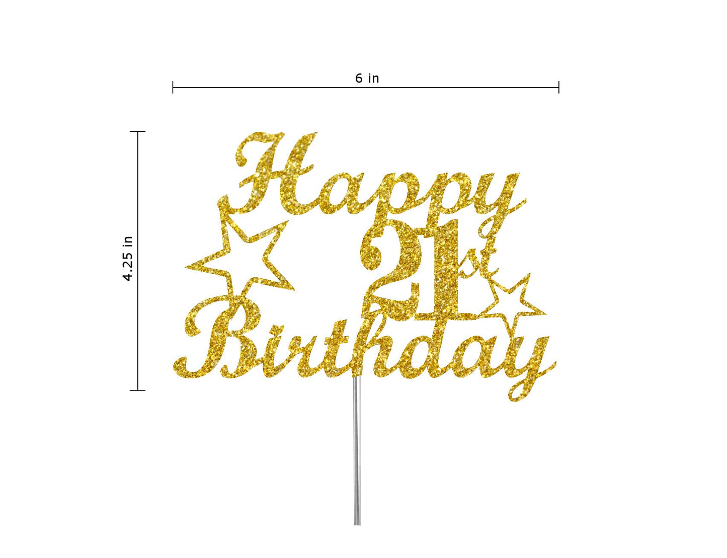 21 Birthday Cake Topper Gold Glitter, Party Decoration Ideas, Premium Quality, Sturdy Doubled Sided Glitter, Acrylic Stick. Made