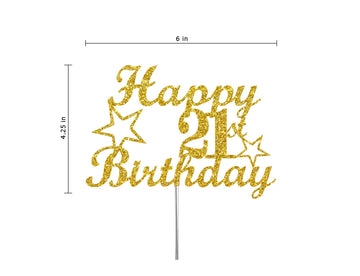 21 Birthday Cake Topper Gold Glitter, Party Decoration Ideas, Premium Quality, Sturdy Doubled Sided Glitter, Acrylic Stick. Made